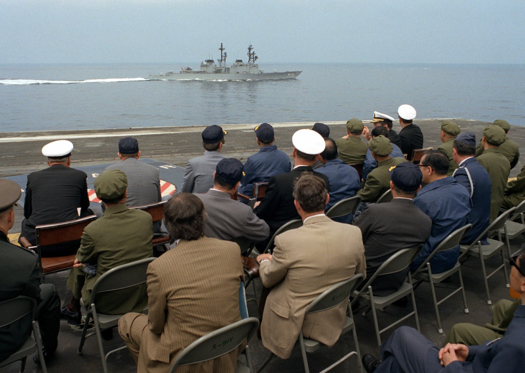 Geng Biao Watches Demonstration on USS Ranger